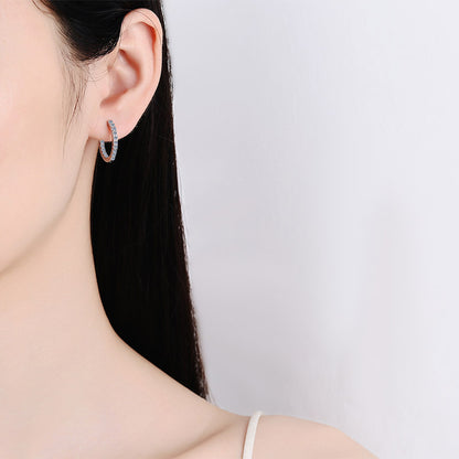 S925 Sterling Silver Plated Pt950 Gold Moissanite Hoop Earrings - 0.9ct Elegant Circle Earrings for Women