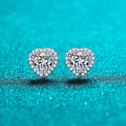 S925 Sterling Silver Plated Pt950 Platinum Heart Moissanite Stud Earrings - 0.5ct/1ct/2ct Delicate Jewelry
