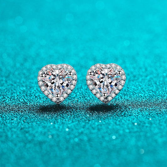 S925 Sterling Silver Plated Pt950 Platinum Heart Moissanite Stud Earrings - 0.5ct/1ct/2ct Delicate Jewelry