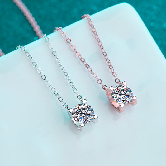S925 Sterling Silver Plated with PT950 – 2CT Moissanite Bullhead Pendant Necklace in Rose Gold