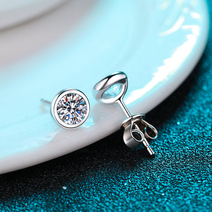 S925 Sterling Silver Plated with Pt950 Gold Bubble Stud Earrings - Chinese Lucky Motif Moissanite Earrings