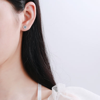 S925 Sterling Silver Plated with Pt950 Gold Bubble Stud Earrings - Chinese Lucky Motif Moissanite Earrings