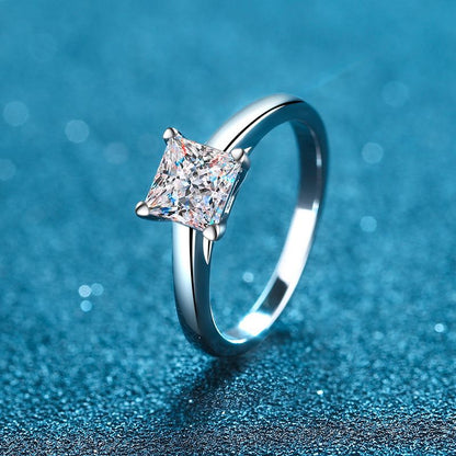 S925 Sterling Silver Princess Cut Moissanite Ring | 1-2ct Four-Prong Floral Design