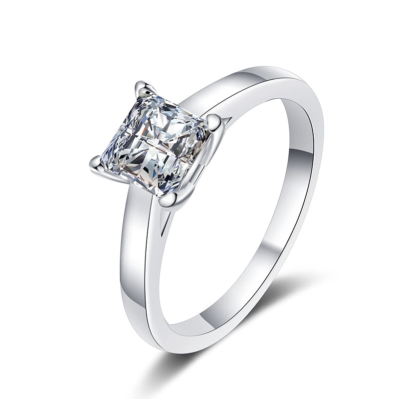 S925 Sterling Silver Princess Cut Moissanite Ring | 1-2ct Four-Prong Floral Design