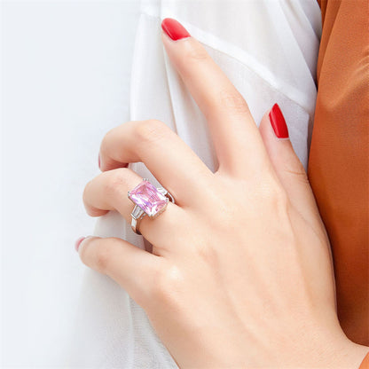 S925 Sterling Silver Princess Cut Ring - Luxe Pink/White CZ Statement Jewelry for Women