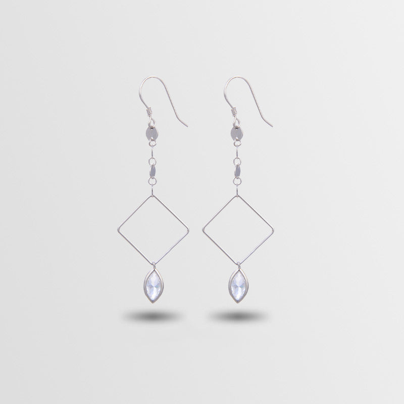 S925 Sterling Silver Quadrilateral Drop Earrings - Korean Style Cubic Zirconia Geometric Dangle Earrings for Women