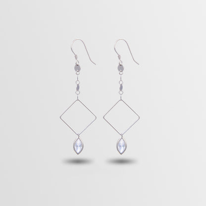 S925 Sterling Silver Quadrilateral Drop Earrings - Korean Style Cubic Zirconia Geometric Dangle Earrings for Women