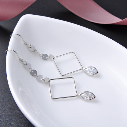 S925 Sterling Silver Quadrilateral Drop Earrings - Korean Style Cubic Zirconia Geometric Dangle Earrings for Women