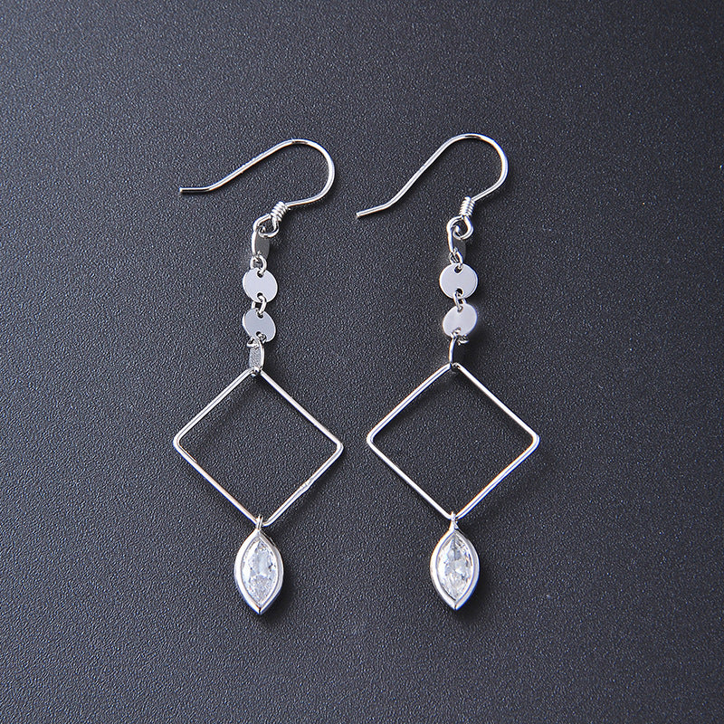 S925 Sterling Silver Quadrilateral Drop Earrings - Korean Style Cubic Zirconia Geometric Dangle Earrings for Women