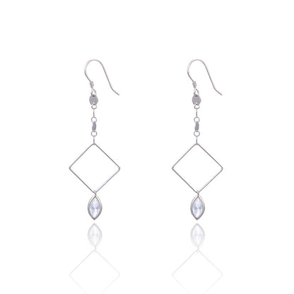 S925 Sterling Silver Quadrilateral Drop Earrings - Korean Style Cubic Zirconia Geometric Dangle Earrings for Women