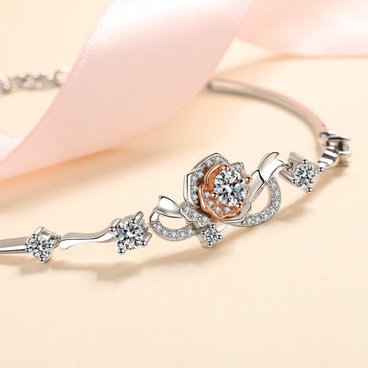 Viral Style 5-Layer Rhodium Plated Sterling Silver Flower Bracelet with 1.4ct Moissanite & Zircon, Travel Souvenir Gift for Women