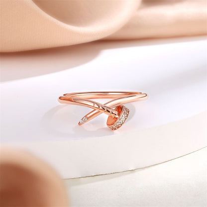 S925 Sterling Silver Rose Gold Wave Ring - Elegant Stackable Jewelry for Women