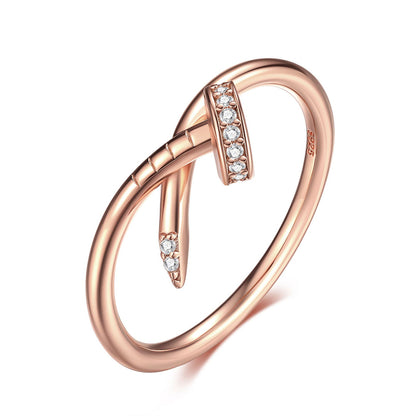 S925 Sterling Silver Rose Gold Wave Ring - Elegant Stackable Jewelry for Women