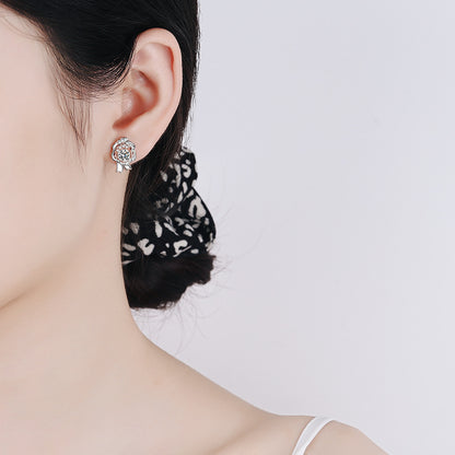 S925 Sterling Silver Rose & Leaf Moissanite Stud Earrings - 1CT with Cultural Motifs