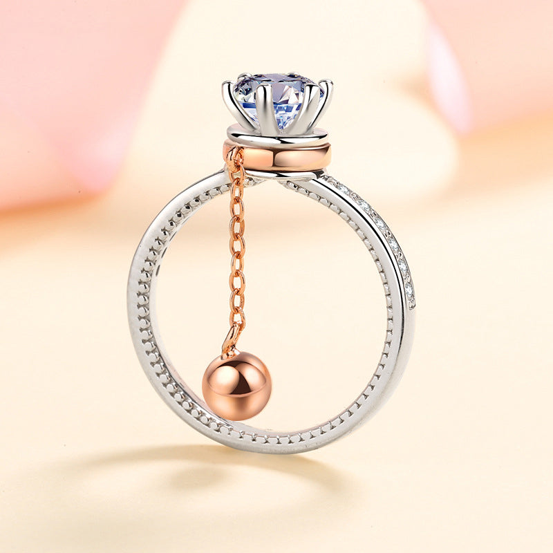 S925 Sterling Silver Rotating Bead Moissanite Ring with Persimmon & Citrus Motifs - Vintage Exotic Style Women's Jewelry