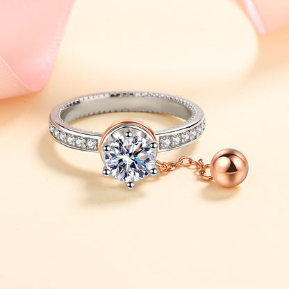 S925 Sterling Silver Rotating Bead Moissanite Ring with Persimmon & Citrus Motifs - Vintage Exotic Style Women's Jewelry