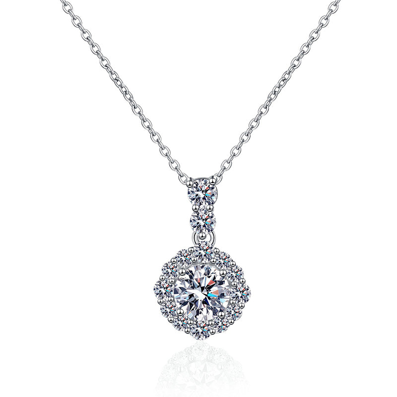 S925 Sterling Silver Round Halo Pendant Necklace - 1CT Moissanite Office-to-Evening Essential