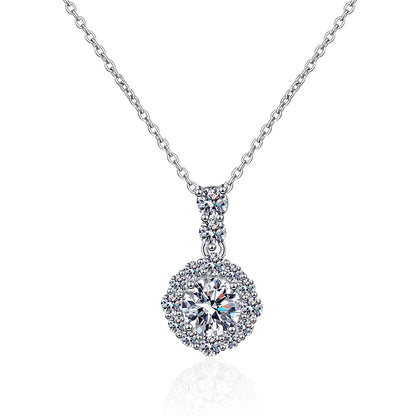 S925 Sterling Silver Round Halo Pendant Necklace - 1CT Moissanite Office-to-Evening Essential
