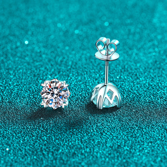 S925 Sterling Silver Screw-Back Moissanite Stud Earrings Plated with Pt950 Gold - 0.3ct-2ct Secure & Stylish