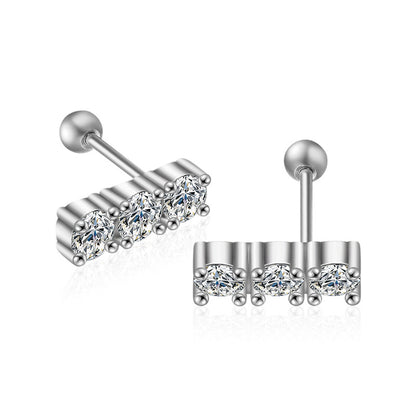 S925 Sterling Silver Screw Back Channel Set Moissanite Bar Earrings - White Gold Plated Luxury Geometric Jewelry for Women