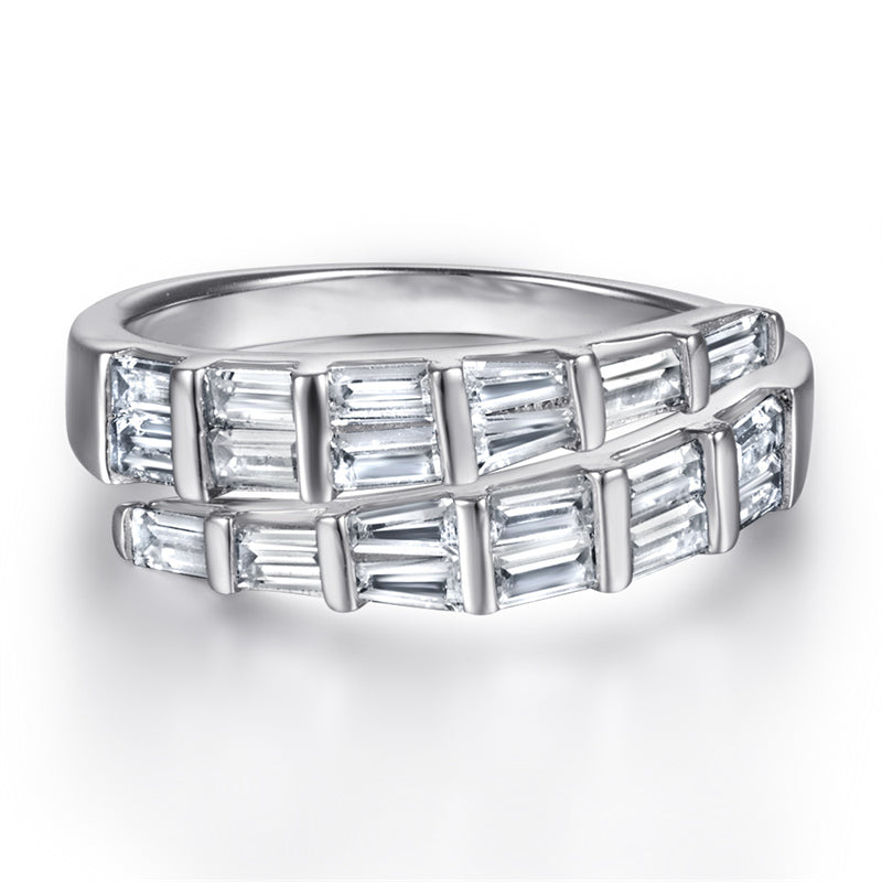 S925 Sterling Silver Serpent Ring - Modern Rectangular Zirconia Adjustable Statement Jewelry