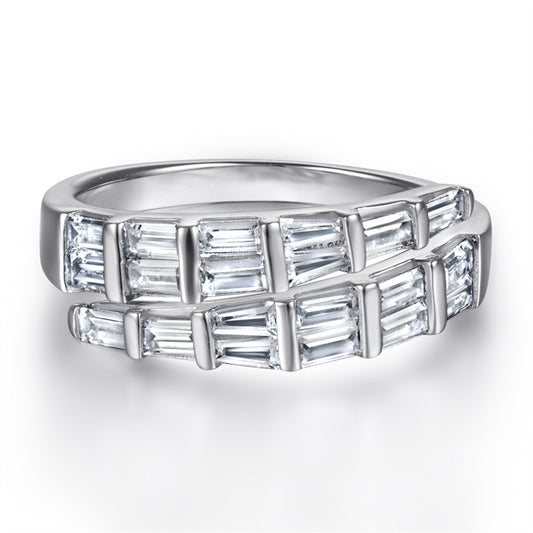 S925 Sterling Silver Serpent Ring - Modern Rectangular Zirconia Adjustable Statement Jewelry