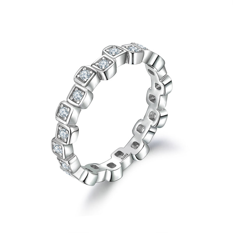 S925 Sterling Silver Single Row Eternity Band - Minimalist Full Pavé Zirconia Ring