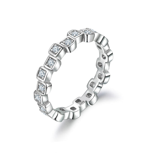 S925 Sterling Silver Single Row Eternity Band - Minimalist Full Pavé Zirconia Ring