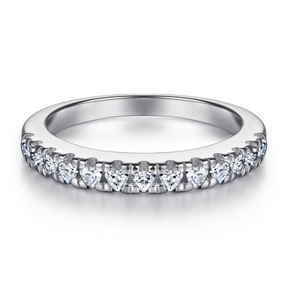 S925 Sterling Silver Single Row Pavé Band - Minimalist Zirconia Eternity Ring