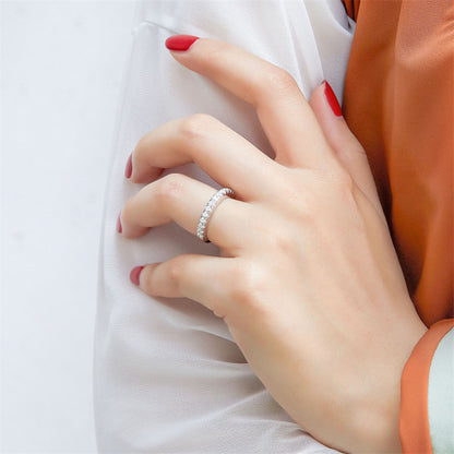 S925 Sterling Silver Single Row Pavé Band - Minimalist Zirconia Eternity Ring