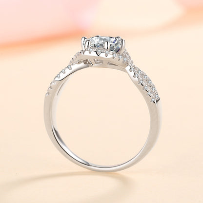 S925 Sterling Silver Six-Prong 1ct Moissanite Wave Engagement Ring