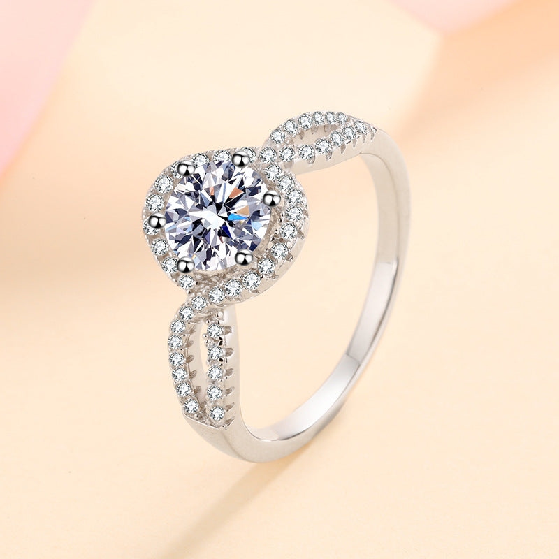 S925 Sterling Silver Six-Prong 1ct Moissanite Wave Engagement Ring