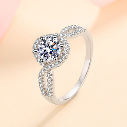 S925 Sterling Silver Six-Prong 1ct Moissanite Wave Engagement Ring