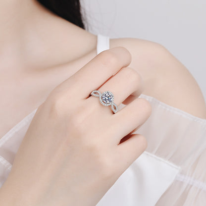 S925 Sterling Silver Six-Prong 1ct Moissanite Wave Engagement Ring