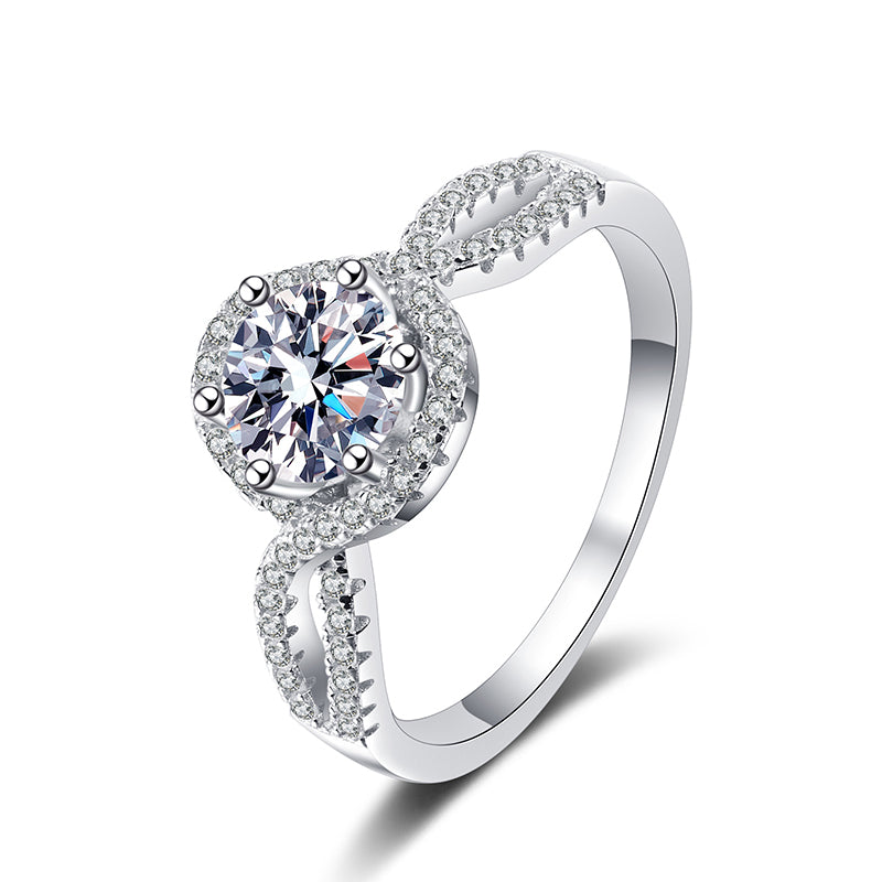 S925 Sterling Silver Six-Prong 1ct Moissanite Wave Engagement Ring