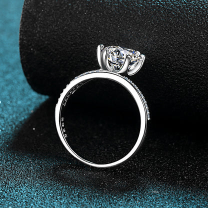 S925 Sterling Silver Six-Prong 3ct Moissanite Crown Engagement Ring with Security Lock Motif