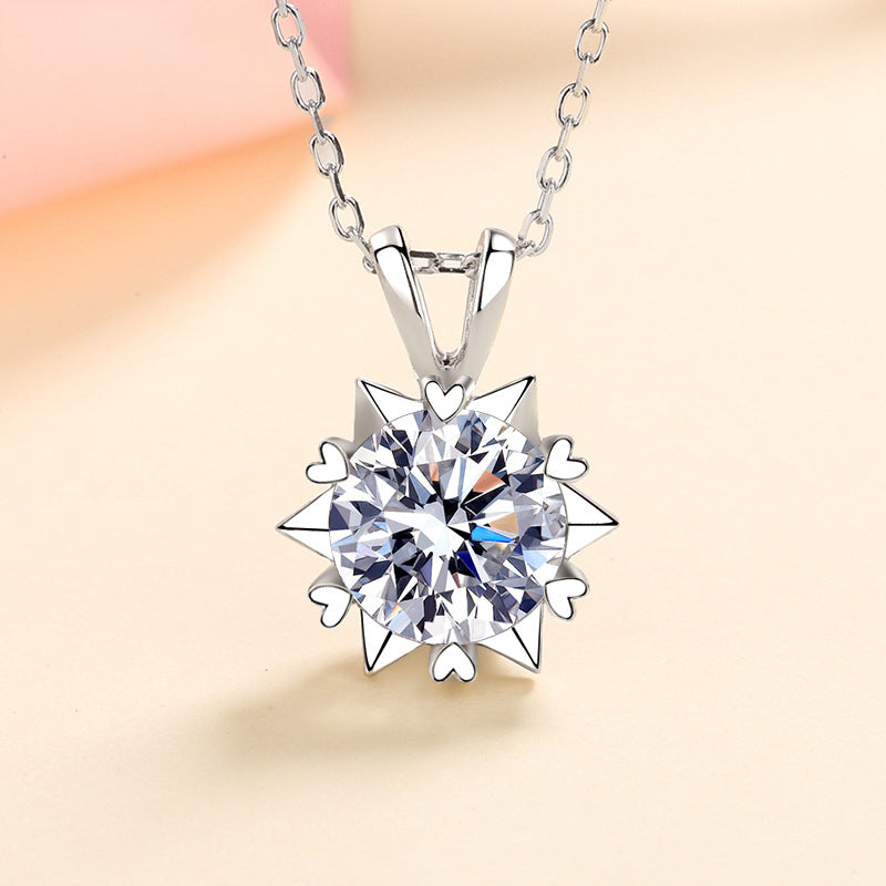 S925 Sterling Silver Six-Prong Heart Necklace - 1CT-3CT Moissanite Hexagram Star Pendant