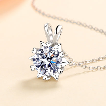 S925 Sterling Silver Six-Prong Heart Necklace - 1CT-3CT Moissanite Hexagram Star Pendant