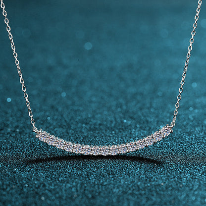 S925 Sterling Silver Smiley Face Pendant Necklace - 0.9CT Moissanite Cactus-Inspired Collarbone Chain