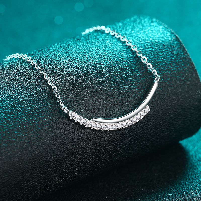 S925 Sterling Silver Smiling Diamond Line Necklace - 0.24CT Moissanite Minimalist Pendant