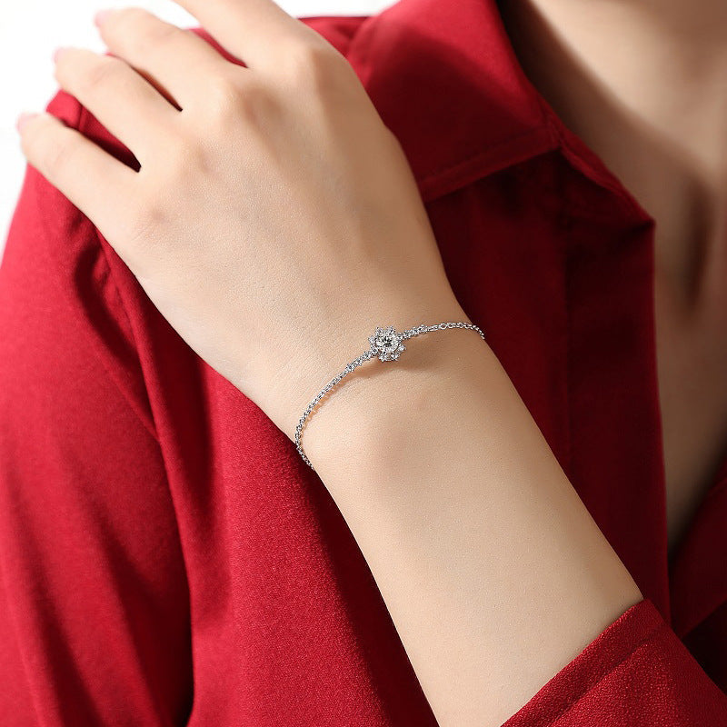 S925 Sterling Silver Snowflake Bracelet with 0.5ct Moissanite Premium Business Gift Jewelry Rhodium Plated