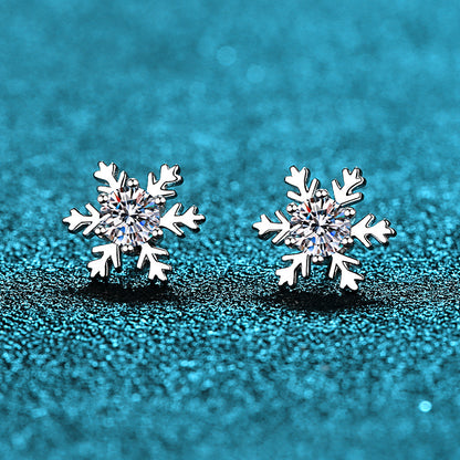 S925 Sterling Silver Snowflake Moissanite Stud Earrings - 0.6ct/1ct/2ct Lucky Lion & Locket Design