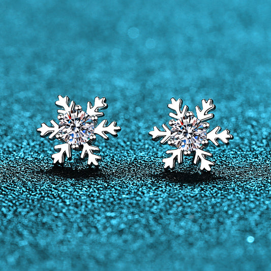 S925 Sterling Silver Snowflake Moissanite Stud Earrings - 0.6ct/1ct/2ct Lucky Lion & Locket Design