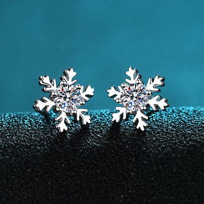 S925 Sterling Silver Snowflake Moissanite Stud Earrings - 0.6ct/1ct/2ct Lucky Lion & Locket Design