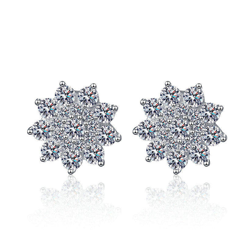 S925 Sterling Silver Snowflake Moissanite Stud Earrings - 0.7CT Floral-Inspired Minimalist Design