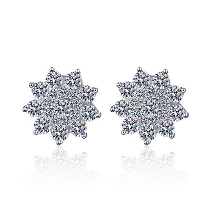 S925 Sterling Silver Snowflake Moissanite Stud Earrings - 0.7CT Floral-Inspired Minimalist Design