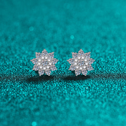 S925 Sterling Silver Snowflake Moissanite Stud Earrings - 0.7CT Floral-Inspired Minimalist Design