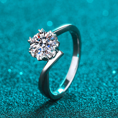 S925 Sterling Silver Snowflake Motif Ring | 0.3-2Ct Moissanite Heart-Shaped Solitaire Ring for Women