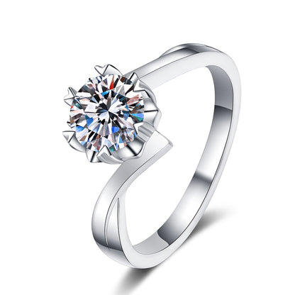 S925 Sterling Silver Snowflake Motif Ring | 0.3-2Ct Moissanite Heart-Shaped Solitaire Ring for Women