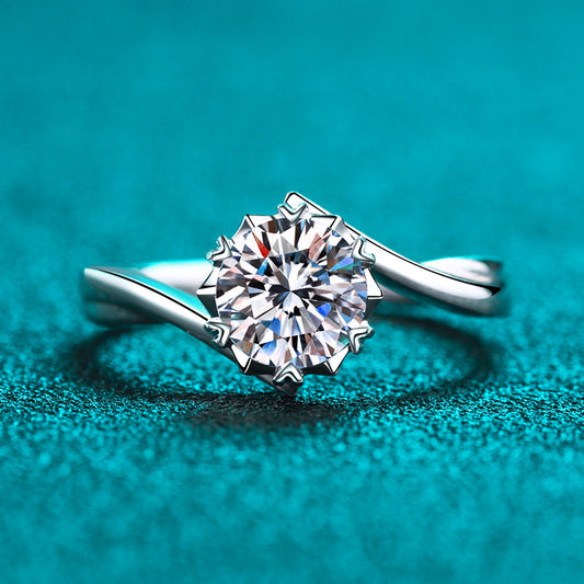 S925 Sterling Silver Snowflake Motif Ring | 4-8mm Zircon Heart-Shaped Solitaire Ring for Women